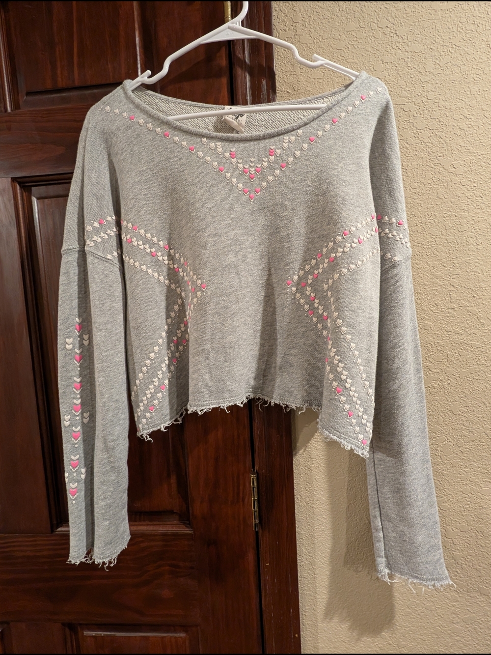 tokyo Darling Gray Cropped Sweatshirt with Pink & White Heart Accents